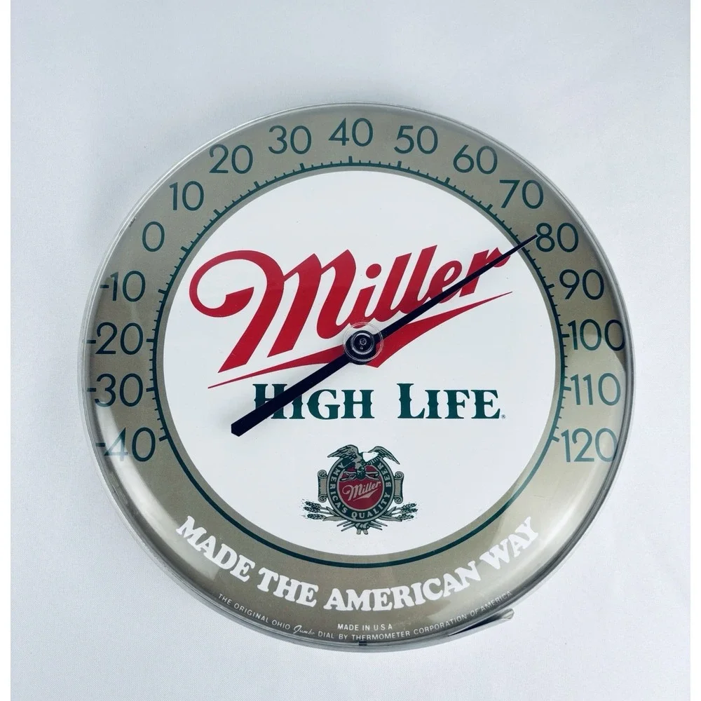 Vintage Miller High Life Beer Round Advertising Thermometer -Man Cave Bar Decor